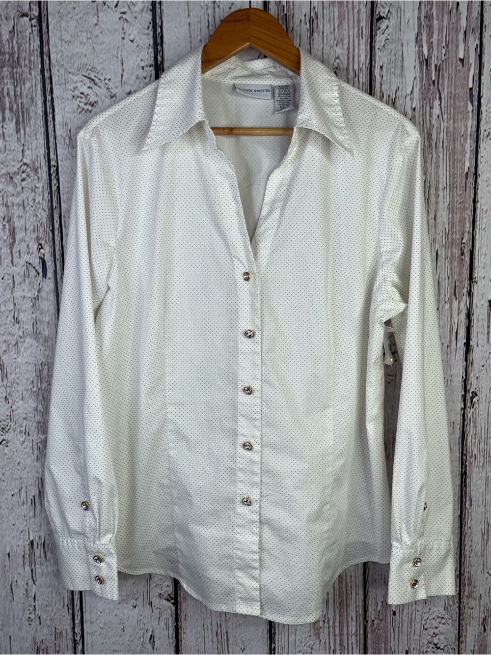 NWOT Jaclyn Smith Extra Large XL Button Down Shirt Ivory Gold Rhinestone Buttons